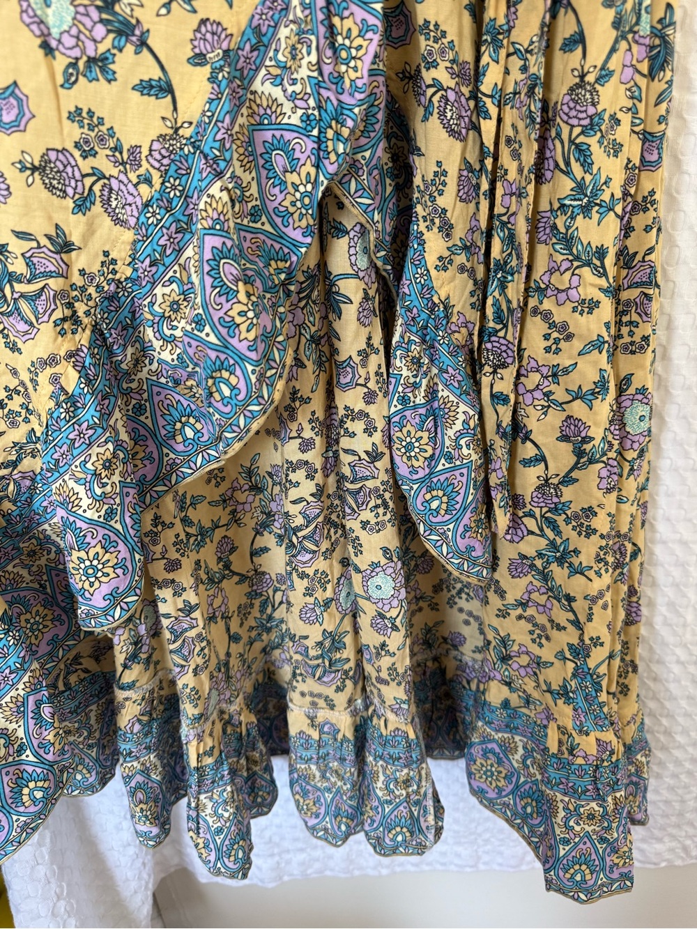 Aura Boho Floral Wrap Midi Dress Yellow Paisley Border Rayon Size L - Picture 5 of 8